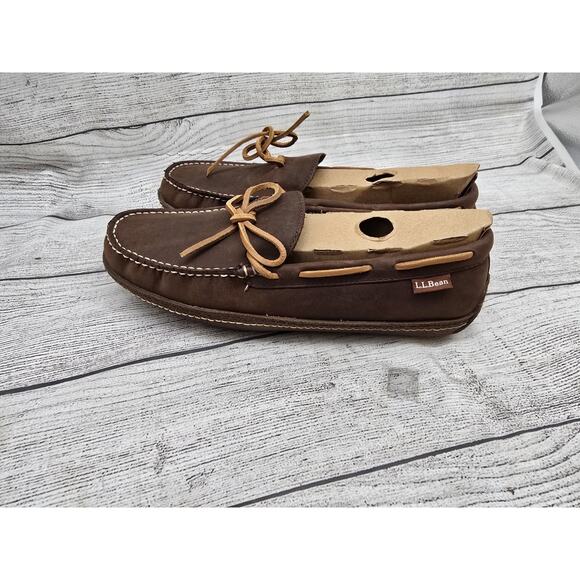 Ll Bean Men's Handsewn Slippers, Flannel-Lined Slippers Acorn/brown Mens Size 9 - Picture 1 of 9